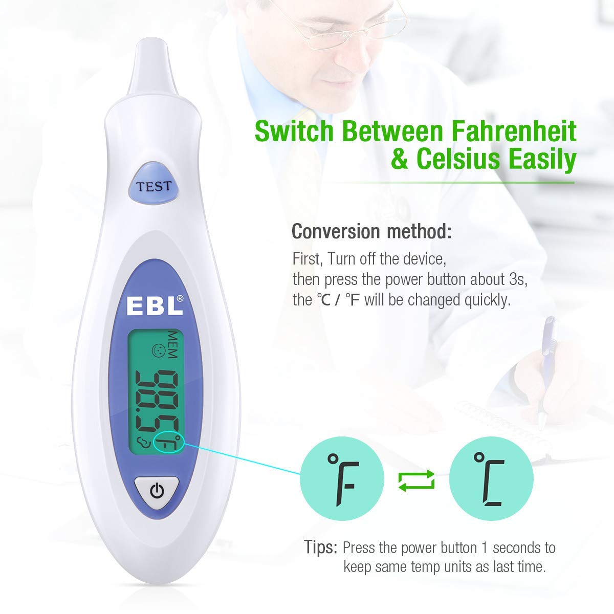 EBL Digital Ear Thermometer Ultra Accurate for Babies Kids and Adults