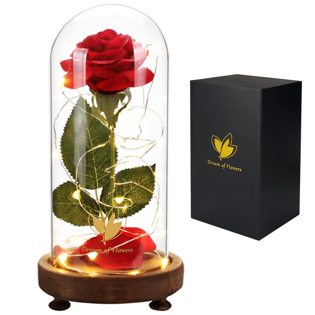 Photo 1 of Valentines Flower Gifts for Her,Beauty and The Beast Rose Kit Rose Gifts for Women Red Silk Rose Lasts Forever with Warm Lights,Romantic Gifts for Her,Anniversary Birthday Gift