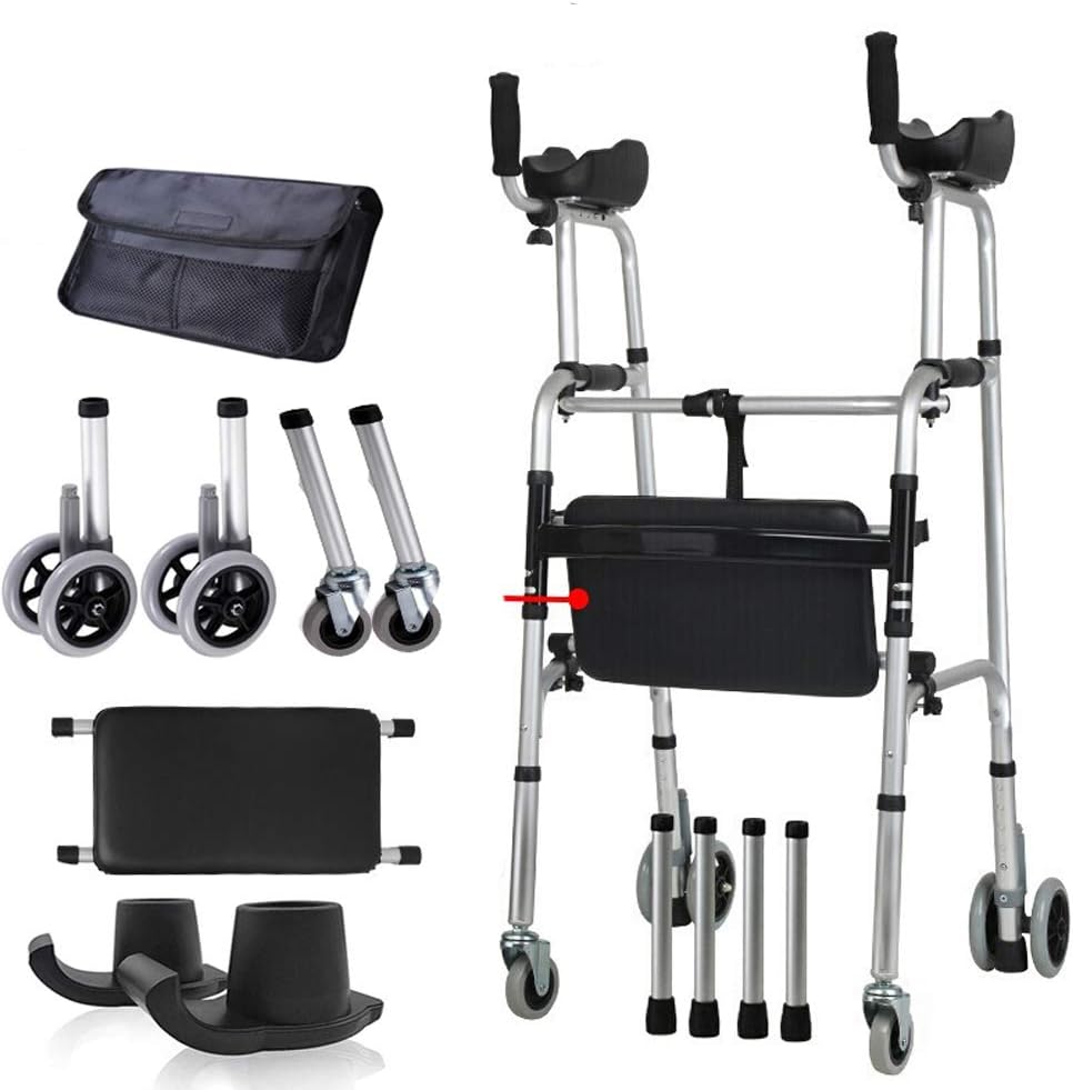 Standard Walkers FDA Certification Foldable Aluminum Alloy Adjustable Rolling Walker Assist Equipped Wheels Equipped with Arm Rest Pad Arm Drag for The Limited Mobility with Disabled: Health & Personal Care