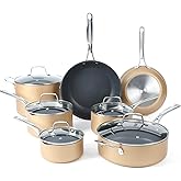 Martha Stewart 12 Piece Heavy Gauge Aluminum Hard Anodized Premium Nonstick Cookware Set, Induction Safe, Copper w/Black Interior