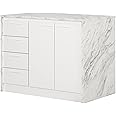 South Shore Myro Kitchen Island, Faux White Marble and White