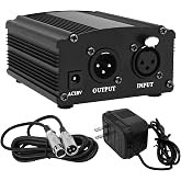 Fotoconic 1-Channel 48V Phantom Power Supply with Adapter, Bonus+XLR 3 Pin Microphone Cable for Any Condenser Microphone Music Recording Equipment