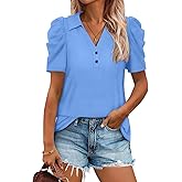 TICTICMISS Women's Puff Short Sleeve Tops V Neck Polo Shirts Casual Summer Blouses Fashion Trendy 2026 Clothing