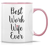 Retreez Funny Mug - Best Work Wife Ever 11 Oz Ceramic Coffee Mugs - Funny, Sarcasm, Sarcastic, Motivational, Inspirational birthday gifts - White Mug with Pink Handle and Inner