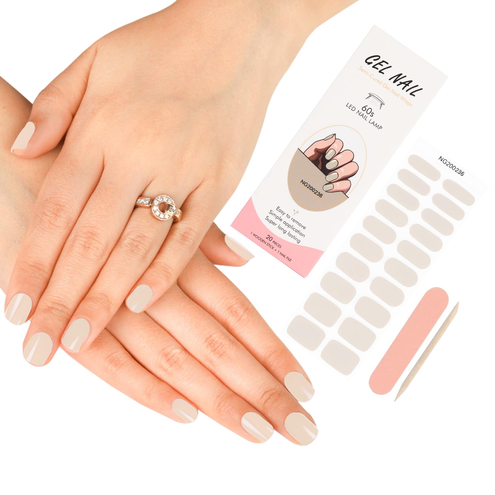 ZAHRVIA Semi Cured Gel Nail Strips, 20 Stickers Extra Long Nail Polish Strips, Long Lasting Semi Cured Nail Stickers with Soft Glossy Gel Finish- UV/LED Lamp Required-Nude — image 1