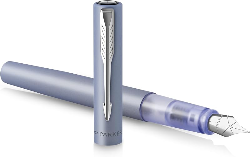 Parker Vector XL Fountain Pen Metallic Silver-Blue Lacquer Medium Nib