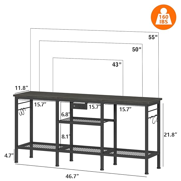 FUROLOGEE TV STAND WITH POWER OUTLETS, ENTERTAINMENT CENTER WITH OPEN STORAGE SHELVES FOR TVS UP TO 55 INCH, MEDIA CONSOLE TABLE WITH SOUNDBAR SHELF FOR LIVING ROOM, BEDROOM, BLACK OAK