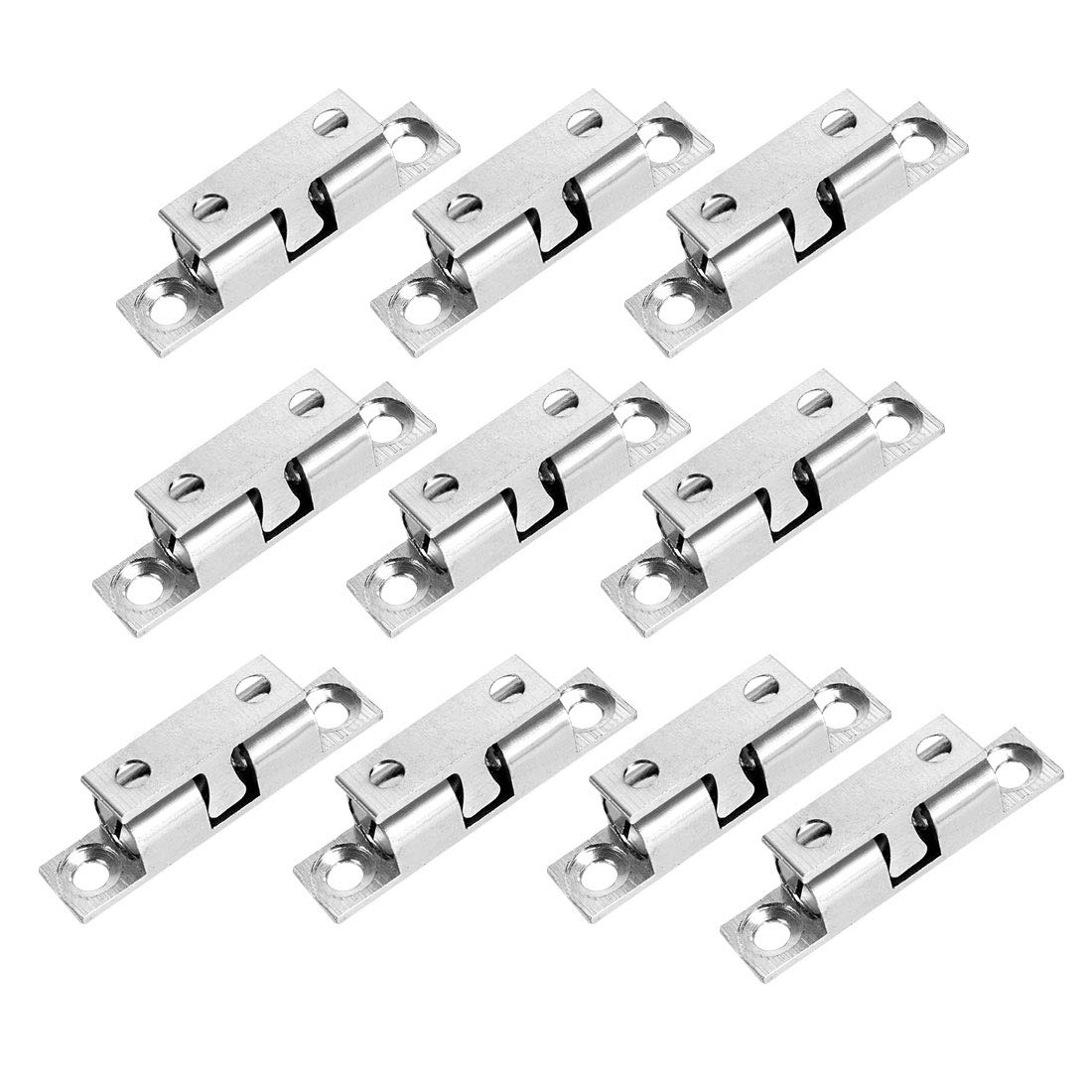 Sourcingmap 10pcs Cabinet Door Closet Brass Double Ball Catch Tension Latch 40mm Length Silver Tone