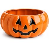 Halloween Pumpkin Candy Bowl 9.25&rdquo; Ceramic Jack O Lantern Candy Dish | or Trick or Treat Tabletop Party Decor Serving Bowl by Gift Boutique