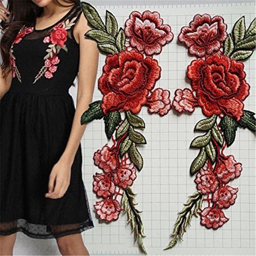 2 x Rose Flower Embroidery Sew On Patch Badge Bag Hat Jeans Dress Applique Craft