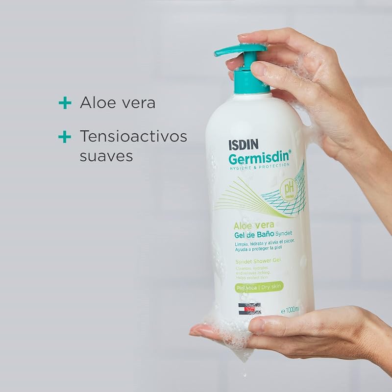Isdin germisdin aloe vera higiene corporal uso diário syndet gel de banho com aloe vera recomendado para pele seca ou com coceira, 1 l (pack de 2)