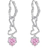 LUHE Heart Shaped Earrings Sterling Silver Dangle Zircon Heart Hoop Jewelry Earring Gifts for Women