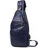 Seoky Rop Men's Sling Bag Lightweight Waterproof Chest Shoulder Crossbody Bag with USB Charging Port Blue