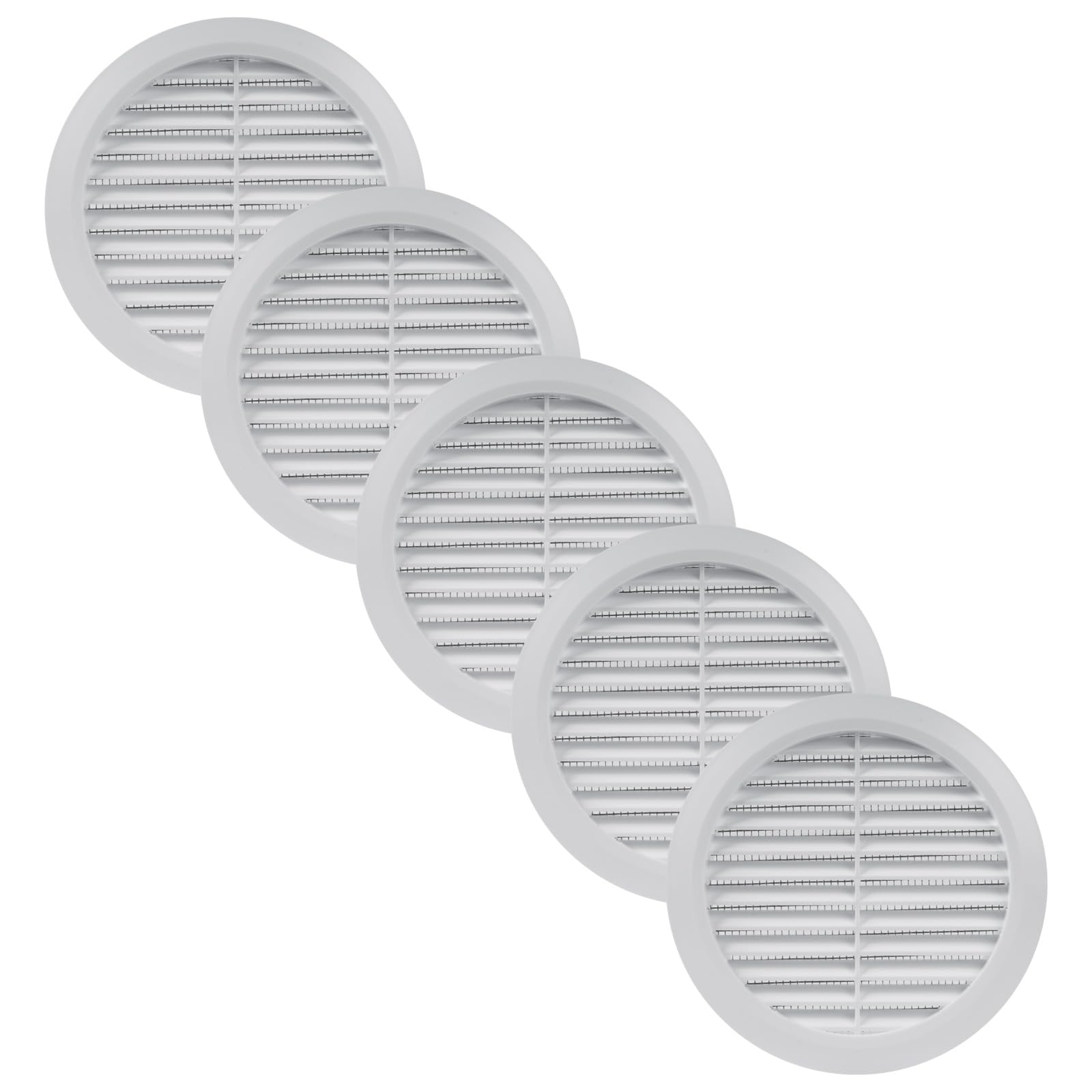 Vent Systems 125 mm / 4.92'' Inch White Air Vent Cover - 5 Pack - Round Ventilation Grille with Integrated Protective Mesh Screen - HVAC Vents for Bathroom, Home Office, Kitchen - Indoor & Outdoor Use — image 1