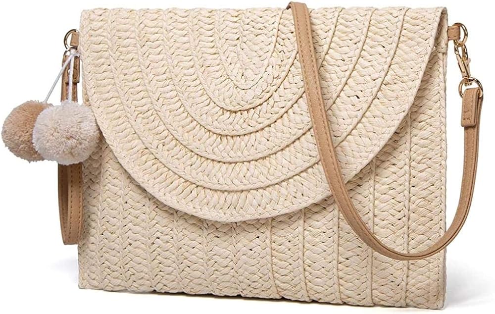 Straw Shoulder Bag Straw Clutch Women Handwoven Straw Crossbody Bag