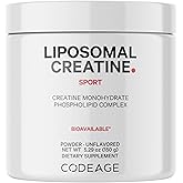 Codeage Liposomal Creatine Powder Supplement, Pure Creatine Monohydrate 5000mg, Pre Workout & Post Workouts - Unflavored Creatine, Micronized Creatine Powder - Creatinine for Sports - 30 Servings