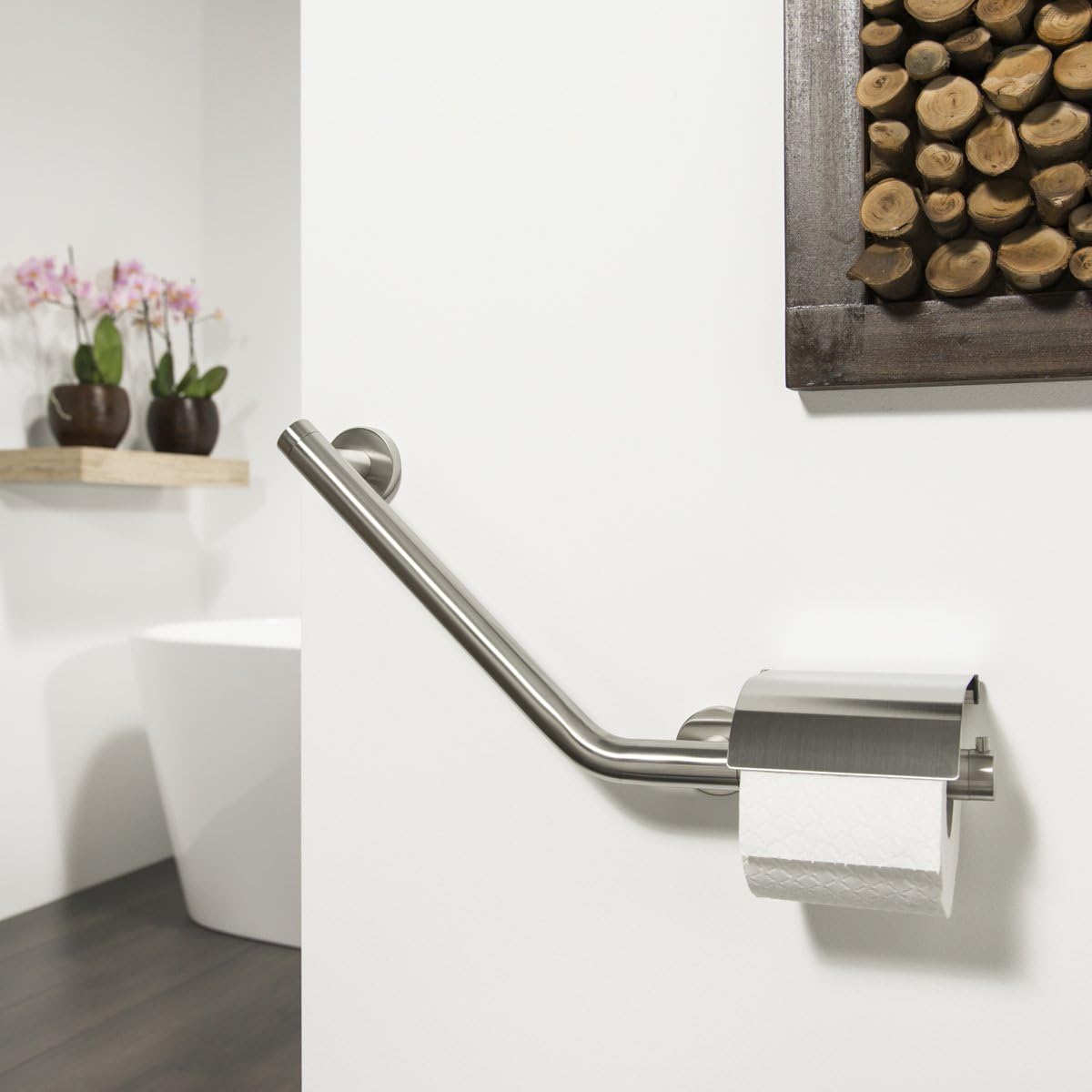 Tiger Boston Comfort & Safety Grab Rail with Toilet Roll Holder, Left, Stainless Steel Brushed, 40.4 x 24.1 x 8 cm - Image 4