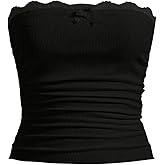 SOLY HUX Women's Plus Size Y2k Lace Tube Top Strapless Sleeveless Ruched Bandeau Crop Tops
