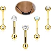 LOREMOW 5Pcs 14G Surgical Steel Small Belly Button Ring for Women Tiny Belly Ring Petite CZ Navel Rings Gold 8MM