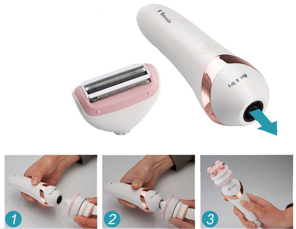 Ladies Electric Shaver Cordless Electric Razor 3 in 1 USB Rechargeable Waterproof for Women Arm Underarm Bikini Line Legs Bikini Trimmer and Facial Cleasing and 3D Roller Massager,Wet/Dry Razor Set