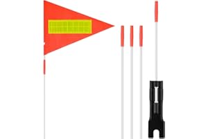 Grevosea Bicycle Safety Flag with Pole 6-Foot Adjustable Height Sturdy Fiberglass Pole with Reflective Logo Waterproof Tearproof Flag for Strollers Go Karts Trikes (1 Orange Flag and 5 White Poles)