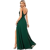 Ever-Pretty Women's Summer Sexy Backless Spaghetti Straps V-Neck Slit Floor Length Chiffon Bridesmaid Dresses Formal Dress