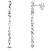 BERRICLE Sterling Silver Cluster Bar Statement Chunky Dangle Chandelier Earrings for Women, Cubic Zirconia CZ