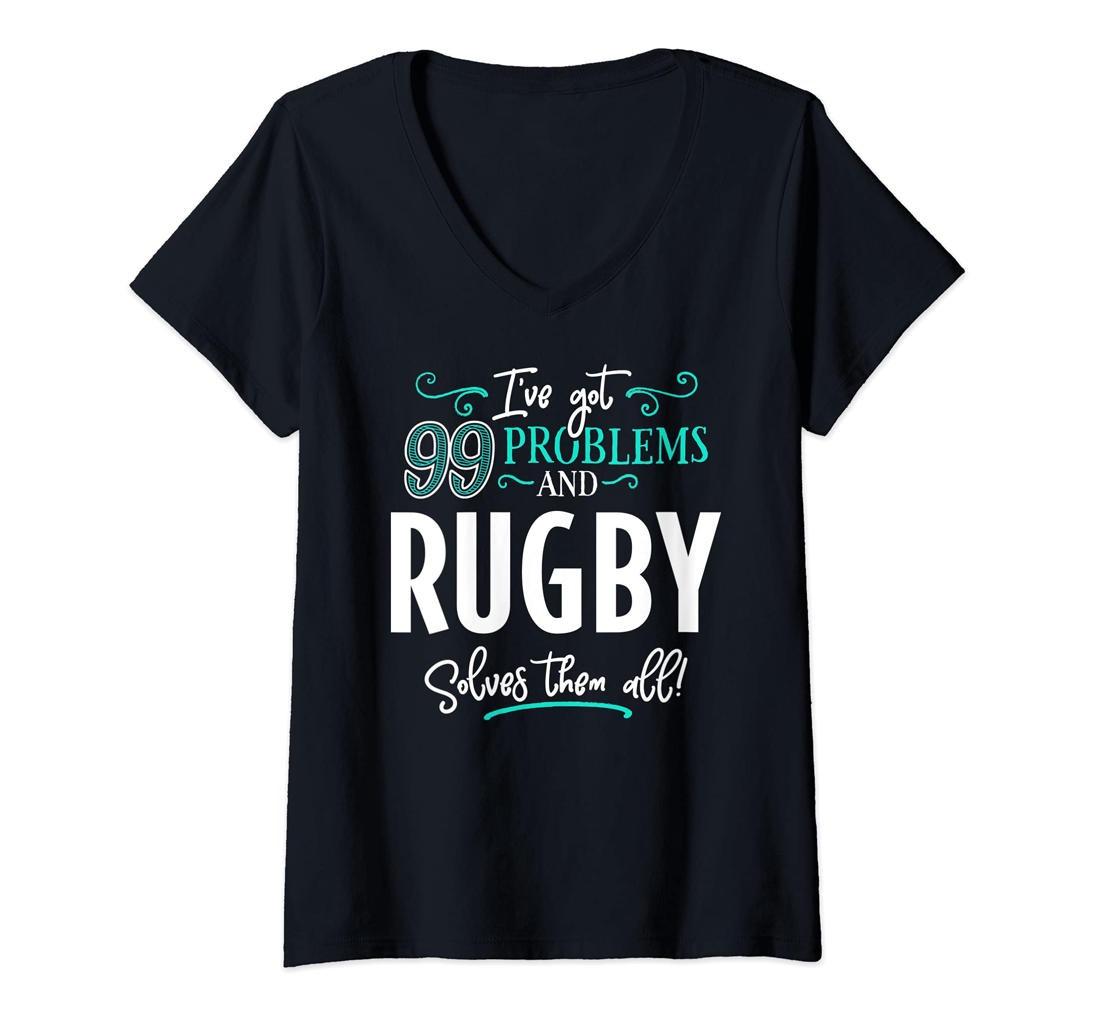 Womens Rugby Design Gift - Rugby Solves Them All! V-Neck T-Shirt