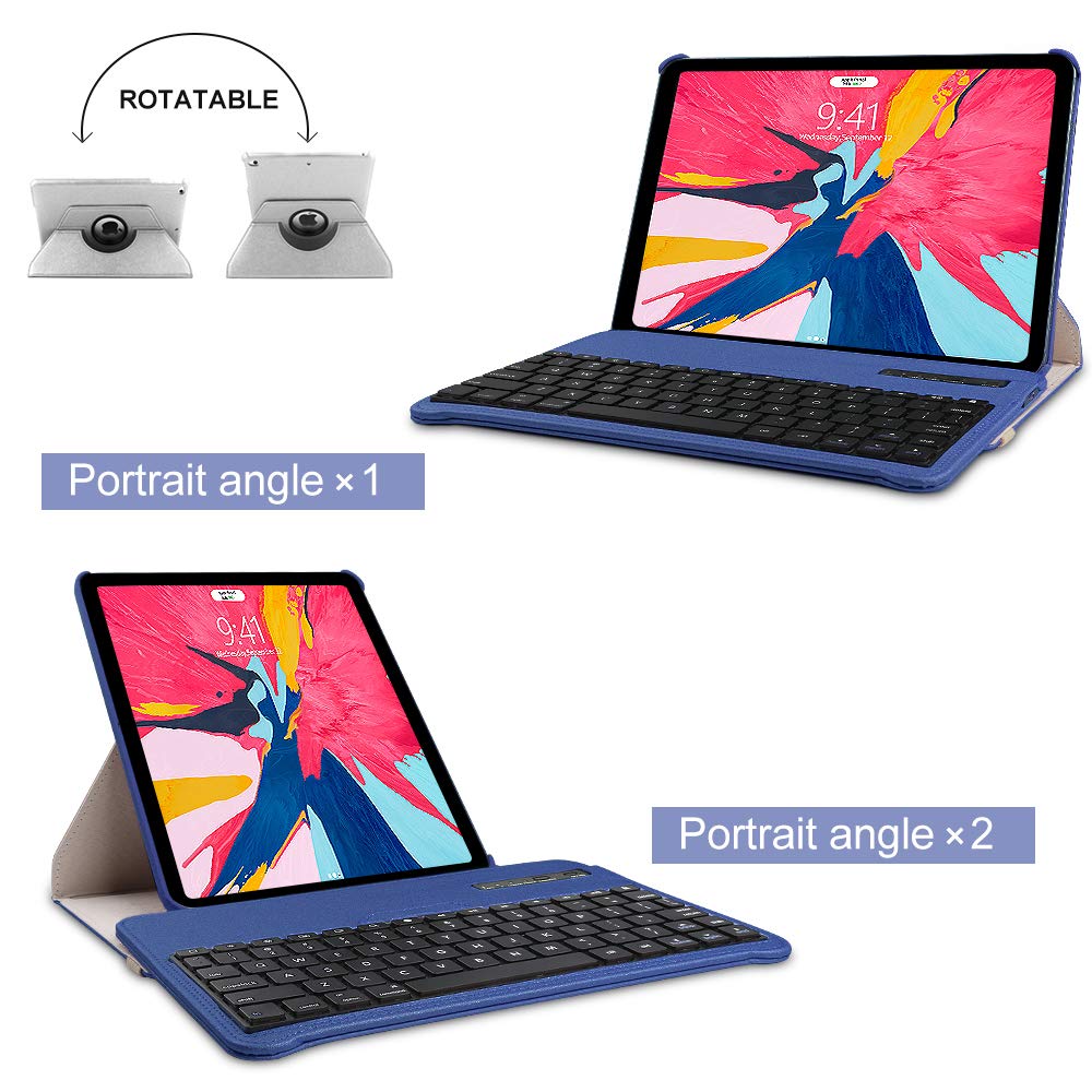 Keyboard Case iPad Pro 11 inch (A1980, A2013, A1934) [Support Apple Pencil Charging] - 360 Rotating - Detachable Keyboard - PU Leather Stand - iPad Pro 11 Keyboard Case, (Blue, 11 inch)