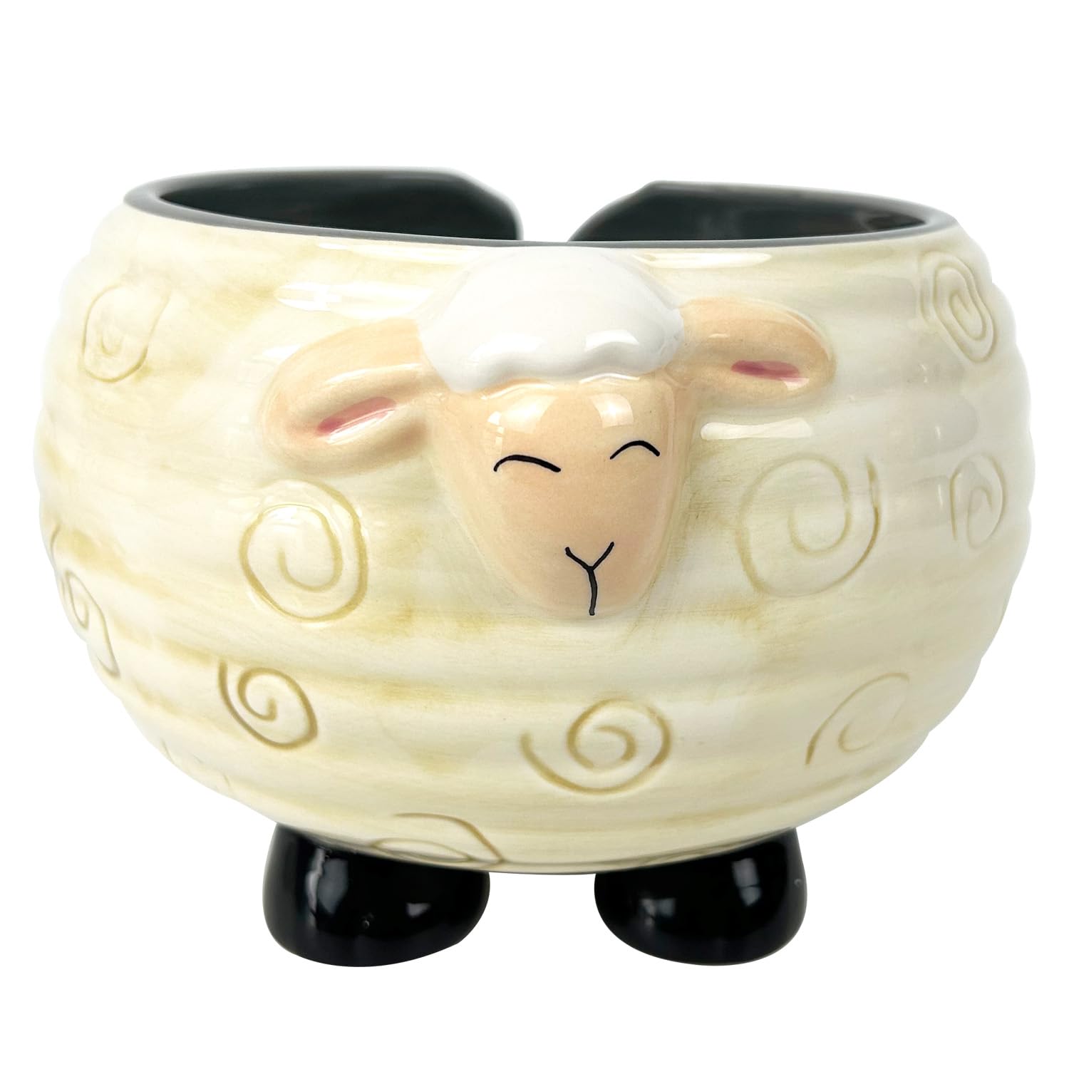 Ceramic Yarn Bowl, Sheep Shape Handmade Craft Knitting Bowl, Wool Ball Storage Bowl with Holes, 6.7x4.7inch Knitting Sewing Yarn Holder Cartoon Crochet Bowl for Mother's Day