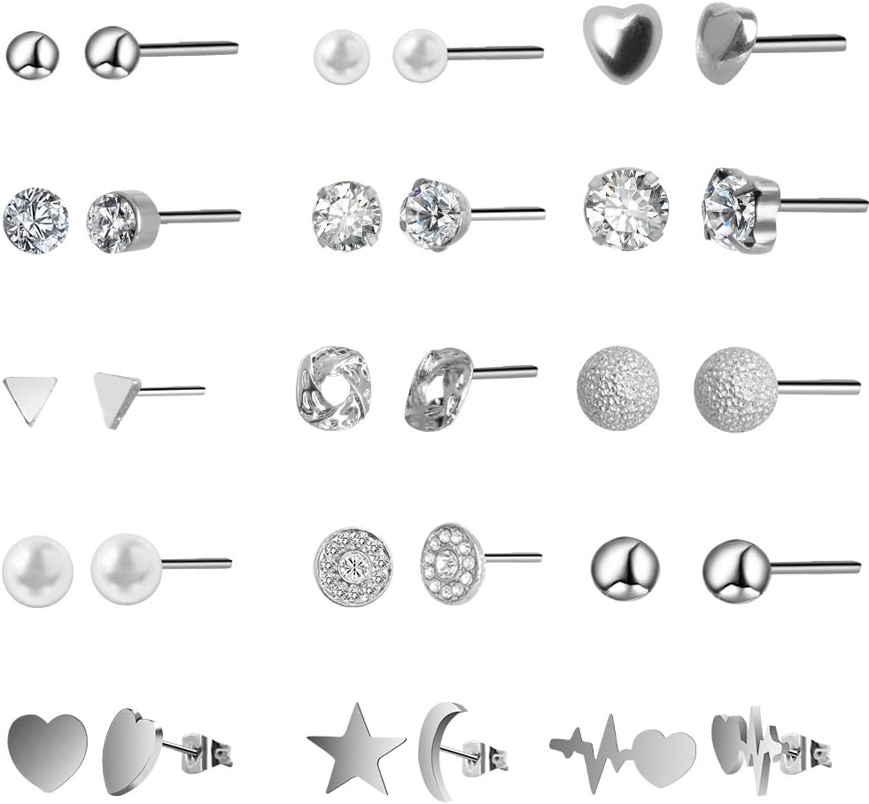 30PCS Stud Earrings Set Assorted Multiple Stud Stainless Steel Earrings Set for Women Gifts for Women Girls