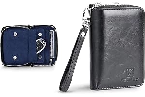 KENARK KK1A-DB Portable Faraday Bag - Protect Your Vehicle Key from Signal Amplification and Cloning - Luxury Leather Hand Po