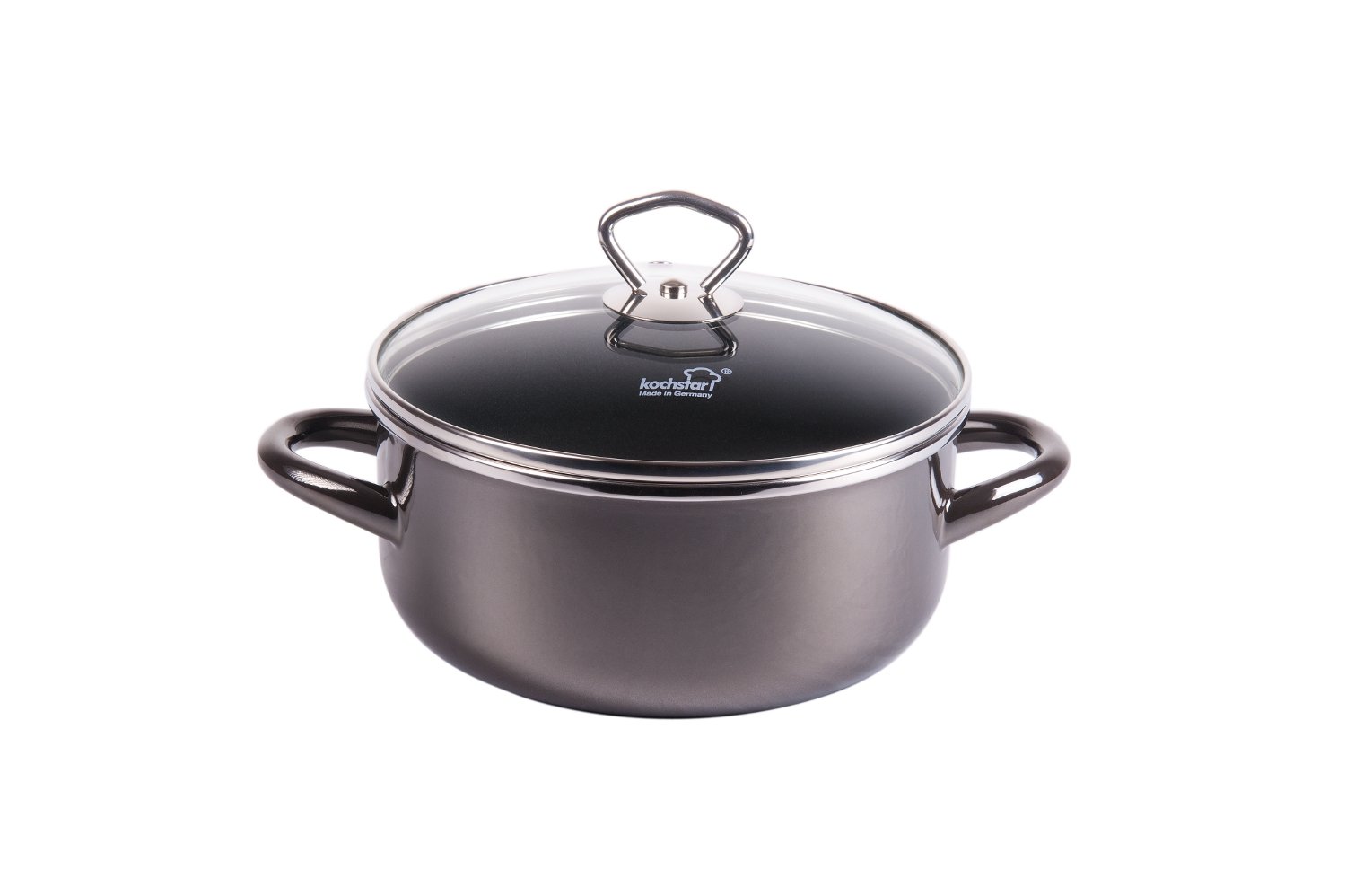 KOCHSTAR Roasting Pot Primus with Glass lid 20 cm in Black, 30 x 27.5 x