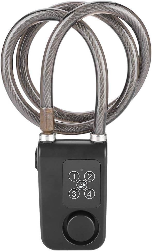 Black Smart Bike Lock, Combination Lock with Waterproof for and Gate Anti-Theft Cable Lock with 110db Alarm High Security Keyless