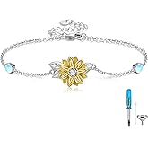 SNOWELLE Sunflower Urn Bracelet for Ashes S925 Sterling Silver Cremation Keepsake Pendant Bracelet Jewelry Gift for Women