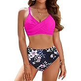 Aqua Eve Women's High Waisted Bikini Set Two Piece Tummy Control Swimsuits High Cut Bathing Suits 2025