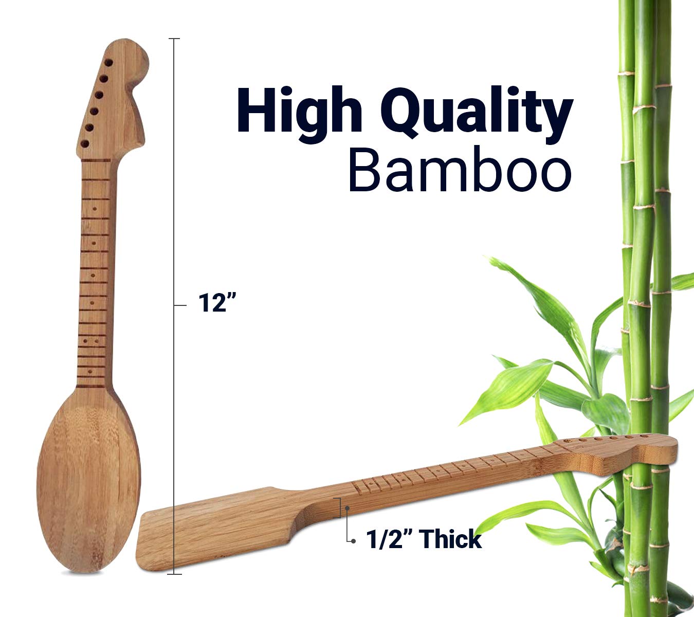 Rise8 Studios Guitar Bamboo Cooking Utensils Set (4-Piece) | Wooden Spoons and Spatulas | Fun Music Themed Kitchen Gadgets & Accessories | Unique Gift for Musicians, Guitar Players