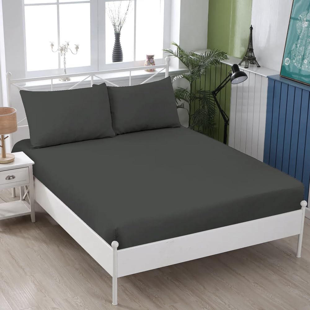 KHIM® 100% Soft Brushed Cotton Flannelette | 16Inch/40CM Extra Deep Fitted Sheets | Single - Charcoal