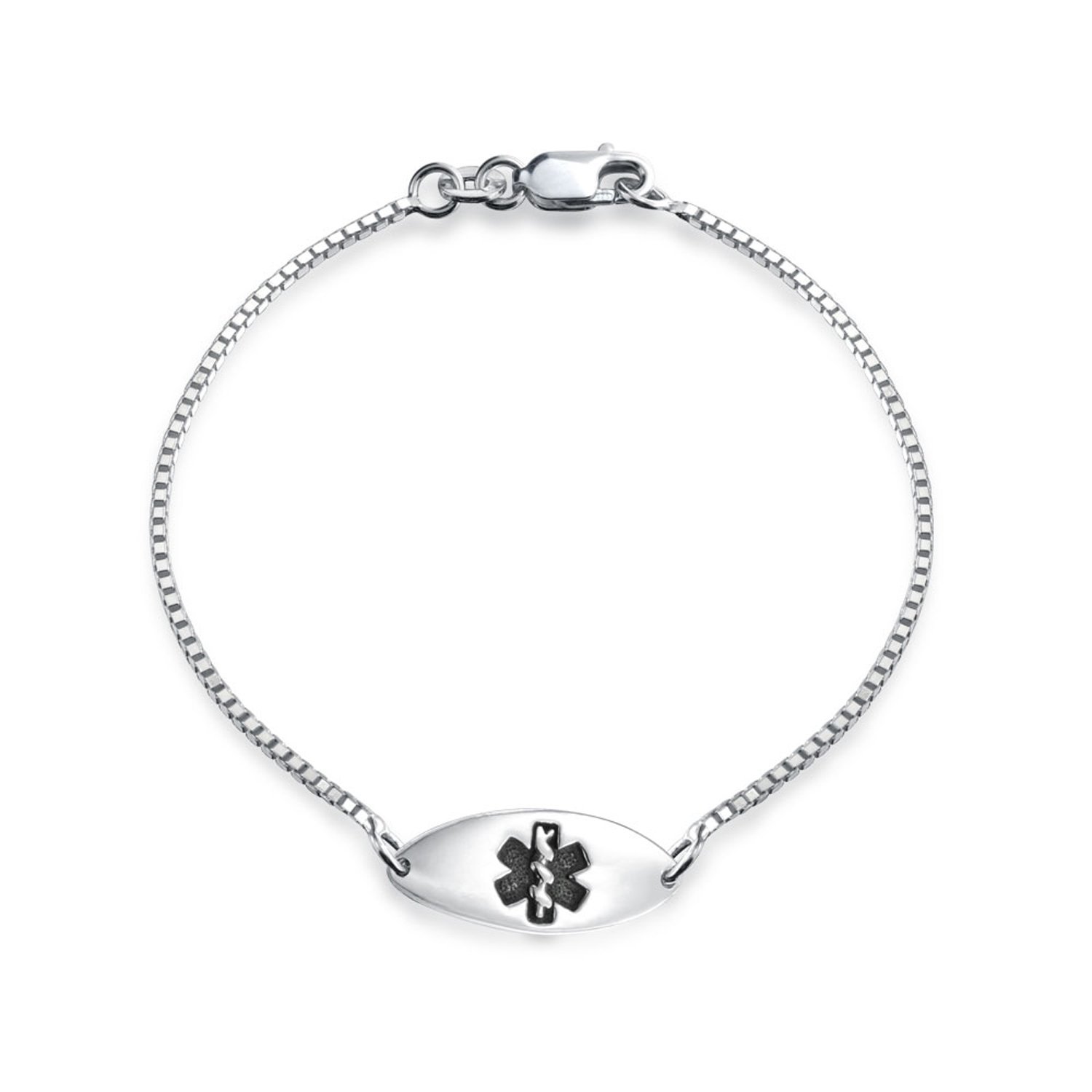 Bling Jewelry Blank Delicate Thin Oval Shape Medical Identification Engravable Medical ID Bracelet For Women Sterling Silver