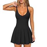 Hragc Women's V Neck Tennis Athletic Golf Mini Dress for Women Summer Workout Active Pleated Dresses with Shorts Pockets