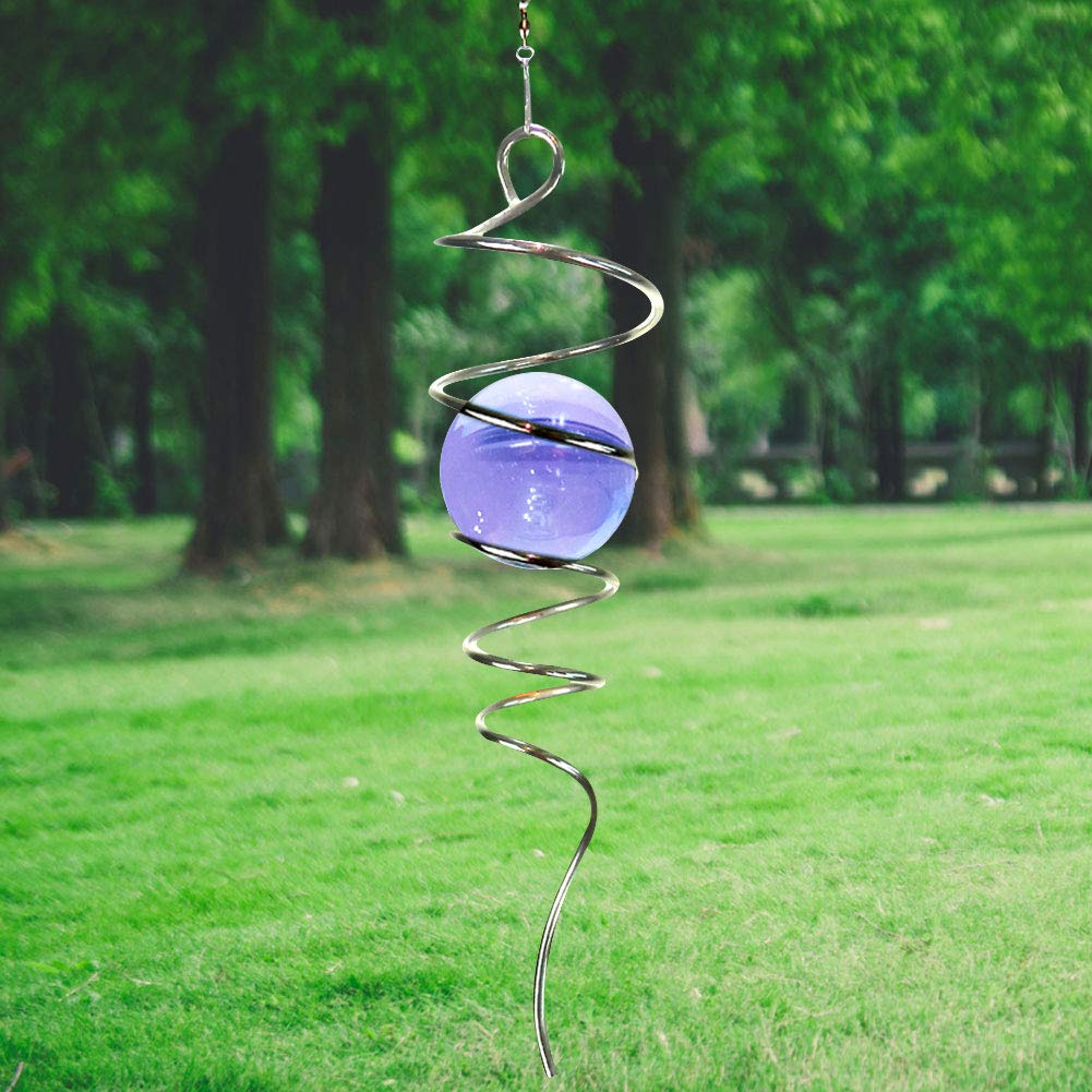 LJLIFART Gazing Ball Spiral Decorative Wind Spinner 11 inch Spiral and 2 inch Purple Glass Ball Unique Gift and Hanging Decor for Indoor Outdoor Garden Decoration