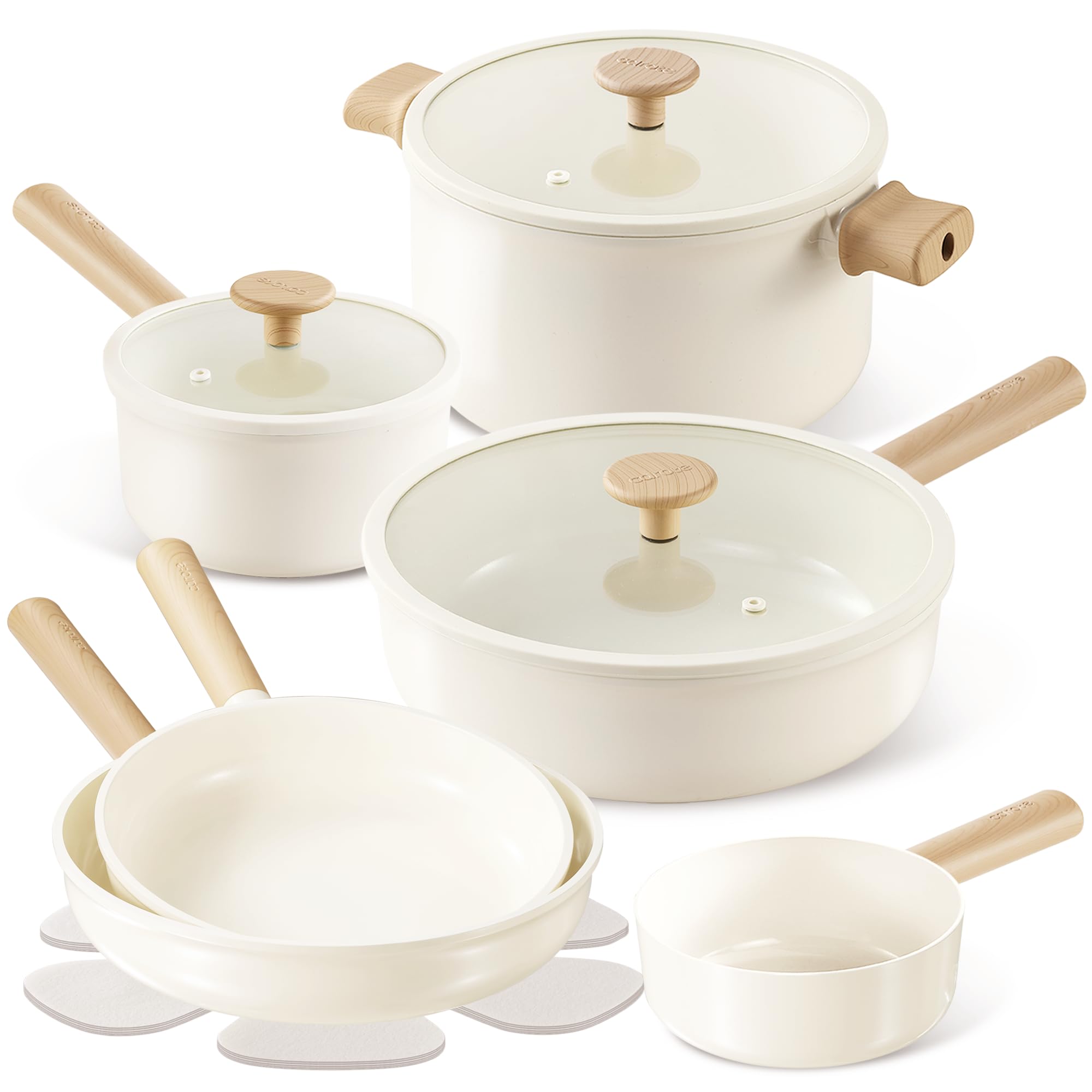 Photo 1 of CAROTE 14pcs Ceramic Cookware Set, Pots and Pans Set Non Stick, Nonstick Cookware Set, Dishwasher Safe Non-toxic Healthy Nonstick Cooking Set, with Frying Pans Set, Cream