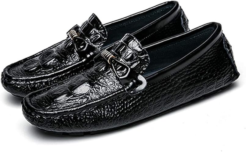 Amazon 本革 ビジネスシューズ ネイビー ローファー メンズ ブラック 黒 クロコ型押し エンボス加工 革靴 皮靴 レザー シューズ スリッポン モカシン ドレスシューズ スーツ 結婚式 フォーマル スリッポン 紳士靴 靴 メンズ 冬 秋 秋冬 ドドシューズ ローファー
