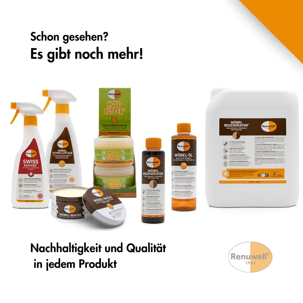 Renuwell Möbel-Öl Leinöl-Firnis, 270 ml – Natürliches Pflegeöl für Holz mit Leinöl und Teebaumöl, Schutz für geölte und unbehandelte Holzoberflächen in Schweizer Qualität 7