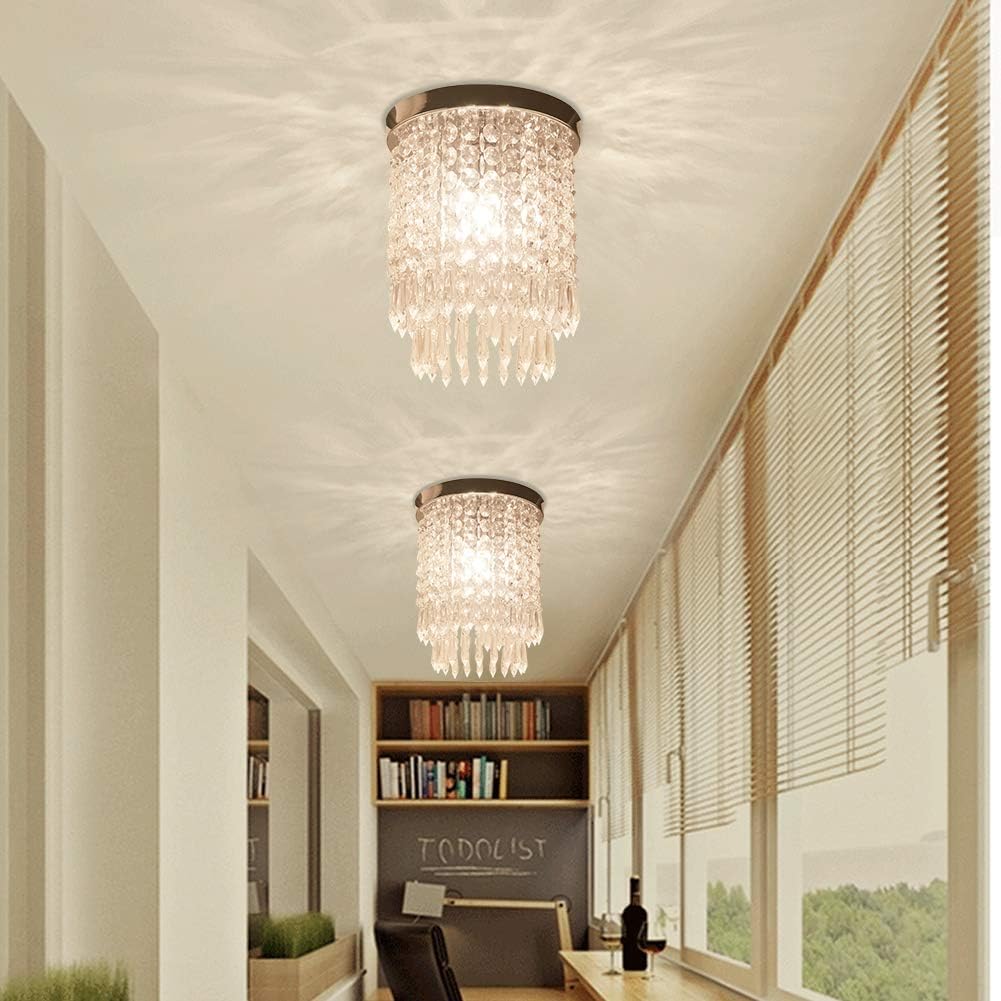 Crystal Chandelier Mini Chandeliers Ceiling Light Modern Chandelier Elegant Flush Mount Light Fixtures for Dining Room , Bedroom, Closet, Entryway, Foyer, Hallway, H11.02''x W8.66'',E12 Bulb Included: Home Improvement