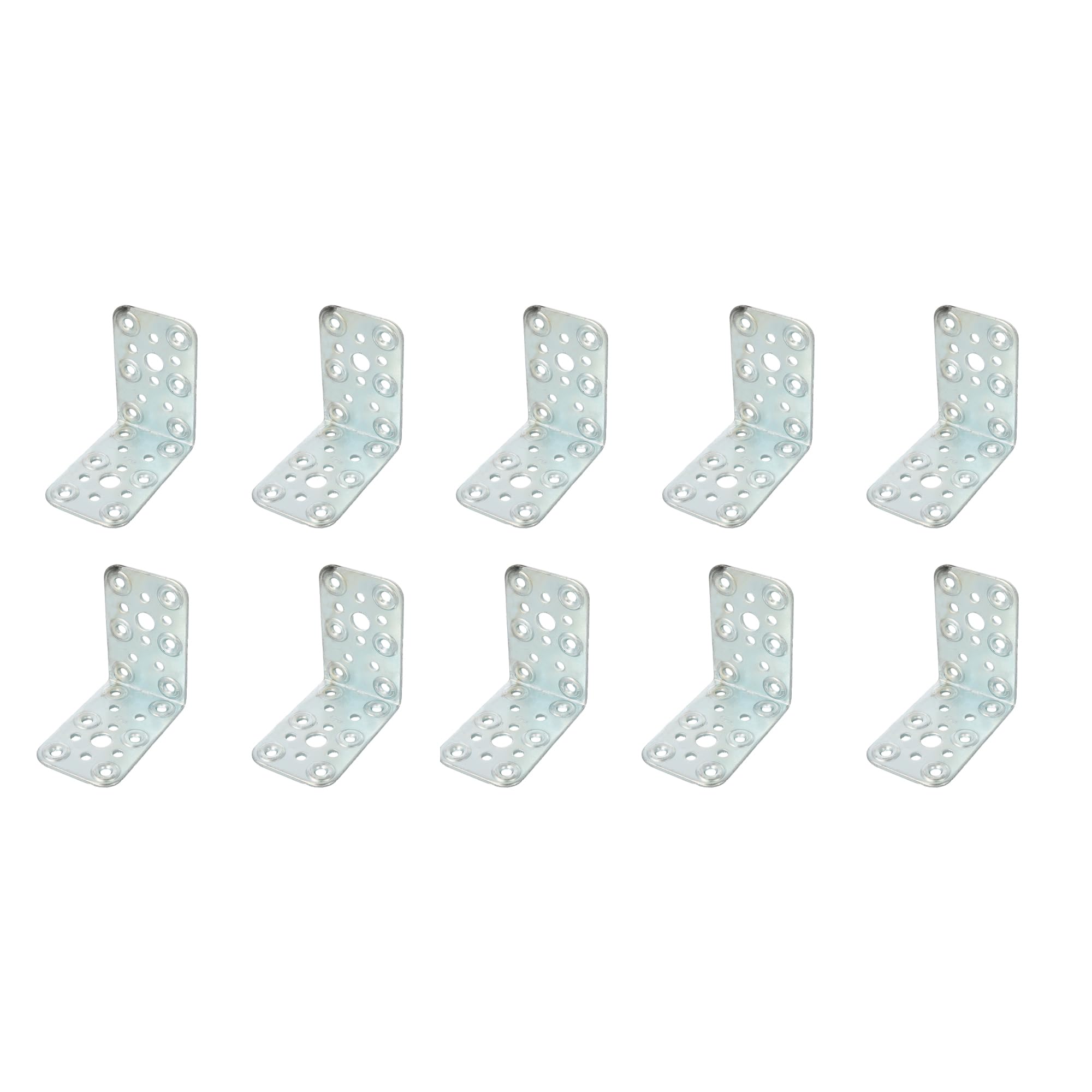 Amig - Pack of 10 Flat Angles for Wooden Structures | 90 Degree Corner Brackets | Mounting Brackets | Fixing for Furniture, Cabinets or Tables | Steel | Silver Colour | 80 x 50 x 2.2 mm