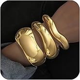 BROCC 3PCS Chunky Gold Bangle Bracelets for Women Trendy Wide Wrist Stackable Bangles Set Open Hinged Bracelet Stack Wide Wire Minimalist Fashion Jewelry