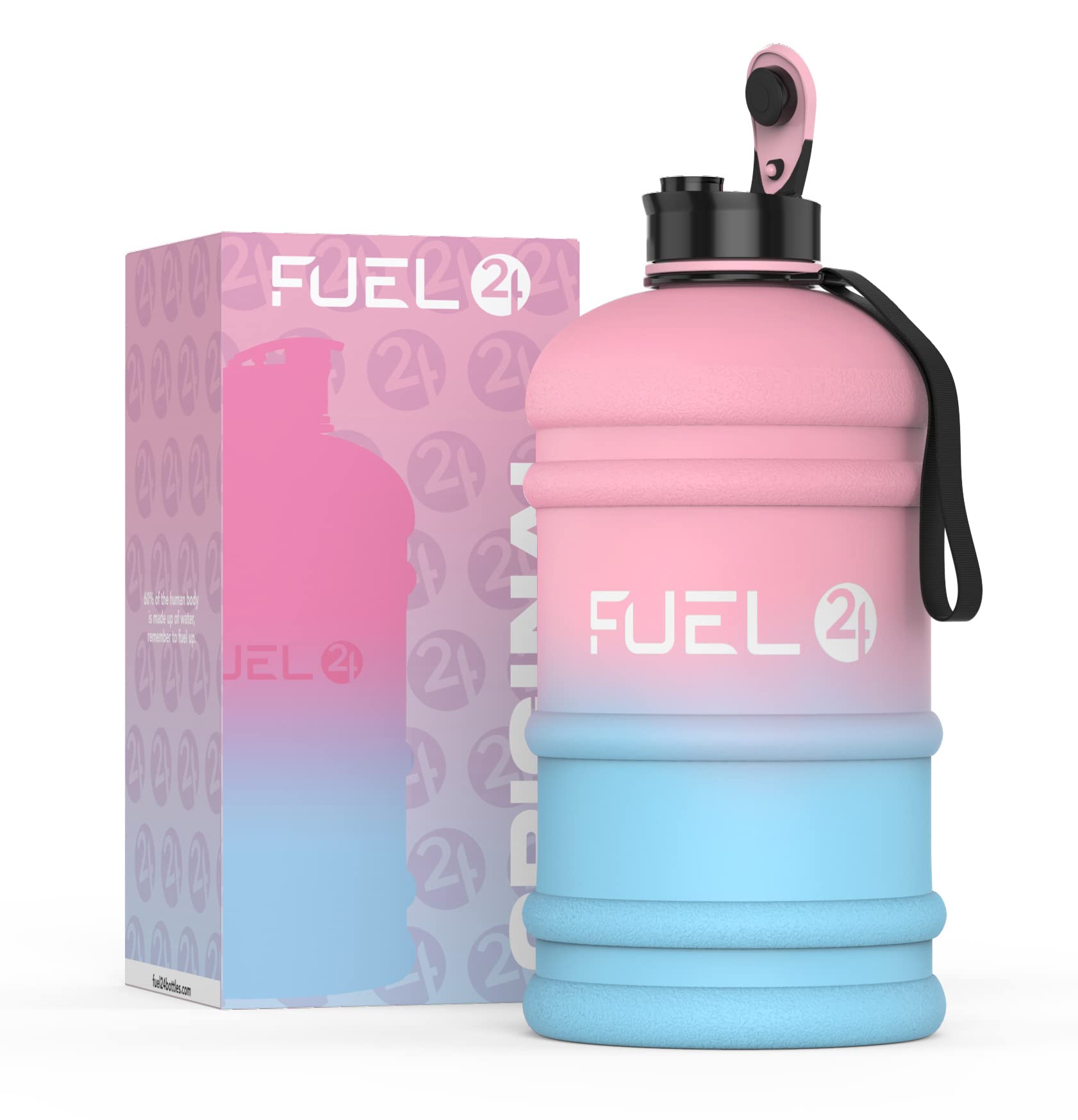 Fuel24 Jug - 2.2 Litre Water Bottle - Extra Strong Flex Material - Drop Proof, Pop or Straw Cap Options - 2.2L Large Gym Sports Bottle, BPA FREE