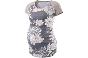 BBHoping Women's Maternity Tops Short & Long Sleeve Baseball Crew Neck Classic Side Ruched Pregnancy T-Shirt