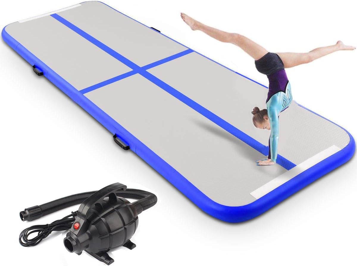 Inflatable Gymnastic Mat Air Track Tumbling Mat with Pump Air Floor Practice Gymnastics Cheerleading Tumbling Martial Arts for Home Use, Beach, Park and Water